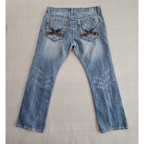 Request Jeans Men's 36x30 Embroidery Studded Pockets Feathering Straight EUC - Picture 2 of 14